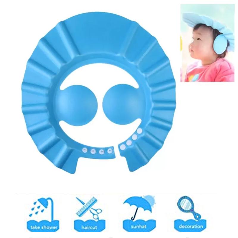 Wukusy adjustable soft baby shower cap for home and kitchen, designed to keep baby's hair dry during bath time.