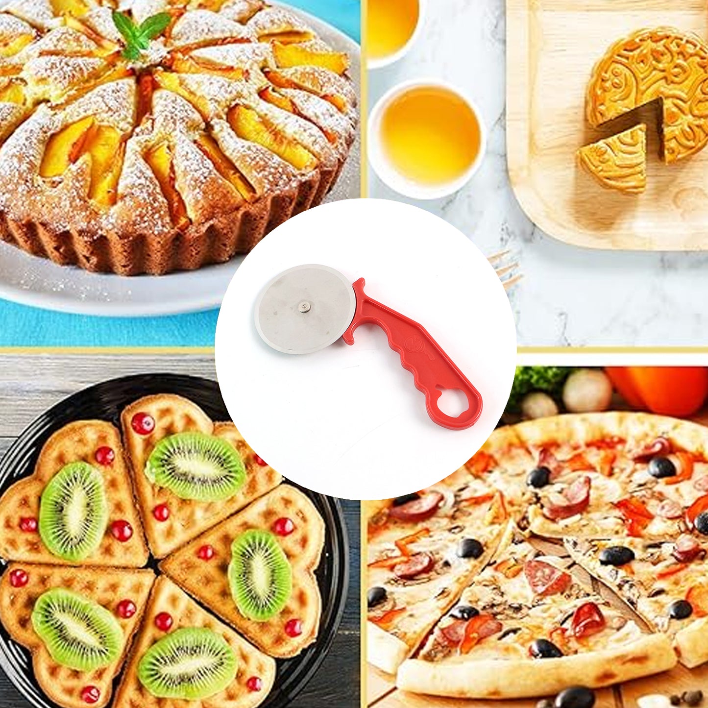 Wukusy stainless steel pizza cutter and pastry cutter for home and kitchen use, with a durable handle and sharp cutting wheel.