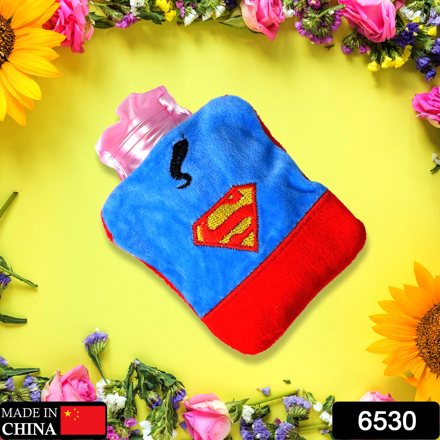 Wukusy Superman print small hot water bag with cover for pain relief, neck, shoulder, hand, foot warming, and menstrual cramps.