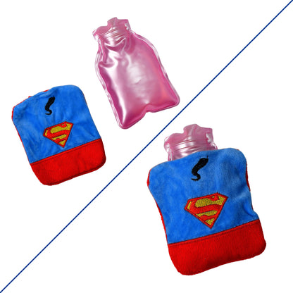 Wukusy Superman print small hot water bag with cover for pain relief, neck, shoulder, hand, feet warming, and menstrual cramps.