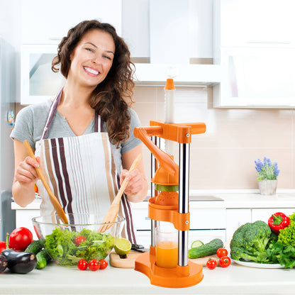Wukusy hand pressure manual cold press juicer for fruits and vegetables, orange juice extractor and squeezer in a home kitchen setting.