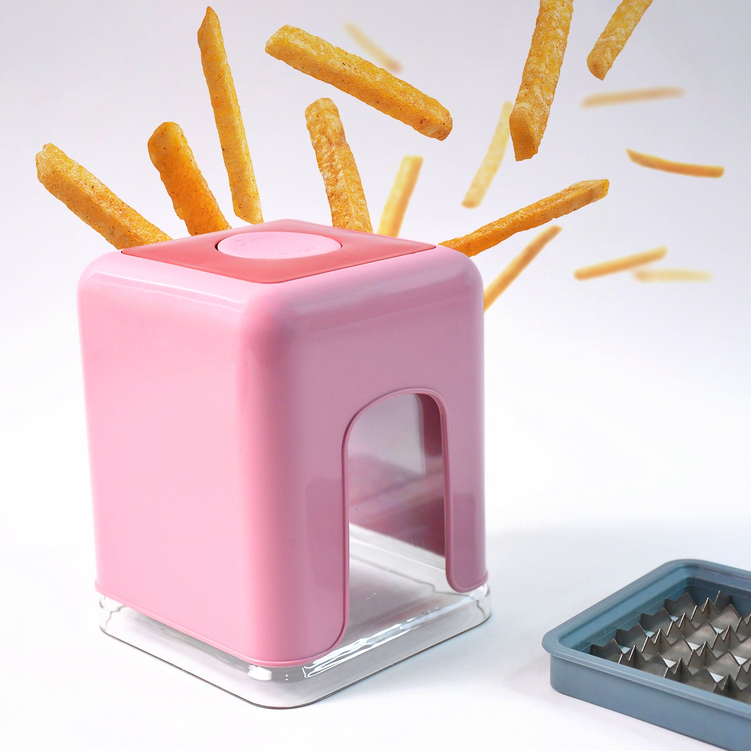 Wukusy Apex heavy-duty potato chipser and vegetable chopper with dual blades for efficient kitchen prep, displayed on a countertop.