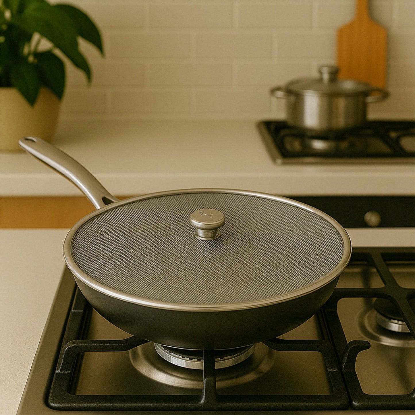 Wukusy Apex stainless steel mesh net cover for cooking, 1 piece, used to cover pots and pans in kitchen for steaming and draining.