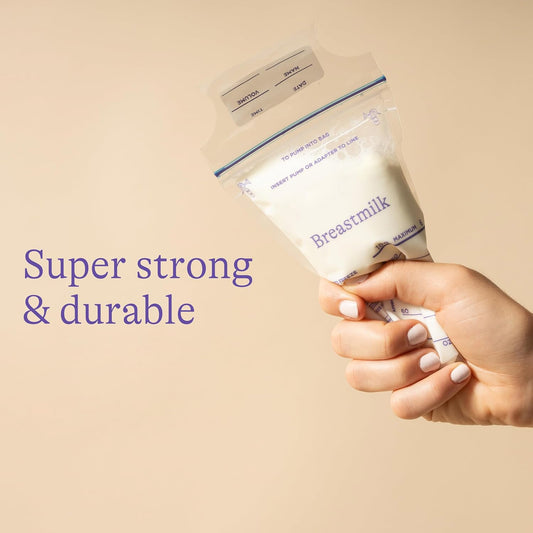 Wukusy breastmilk storage bag with double zipper seal, clear plastic bag for safe milk storage in home and kitchen.