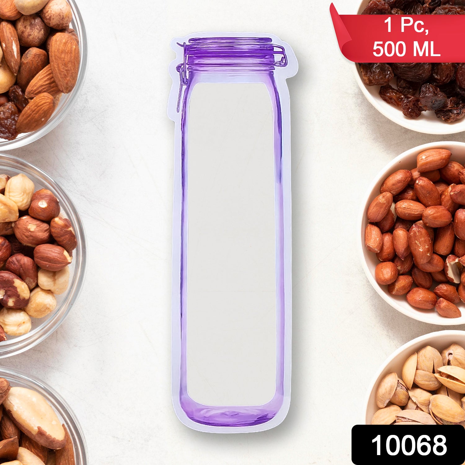 Reusable Wukusy food storage bag in bottle shape, 500ml ziplock bag for kitchen organization and food storage.