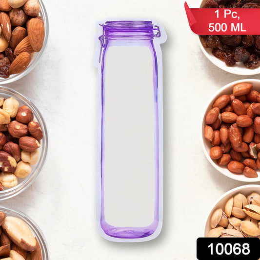 Reusable Wukusy food storage bag in bottle shape, 500ml ziplock bag for kitchen organization and food storage.