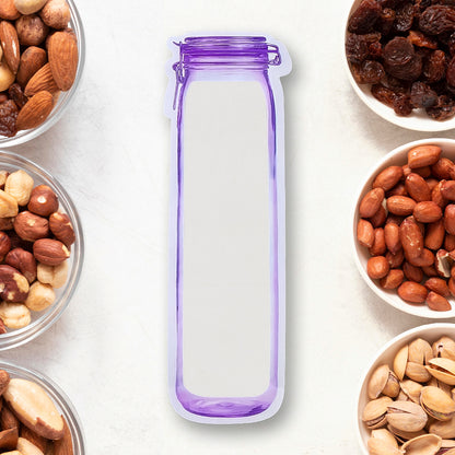 Reusable Wukusy food storage bag in bottles shape with ziplock, 500ml capacity, ideal for kitchen and food organization.
