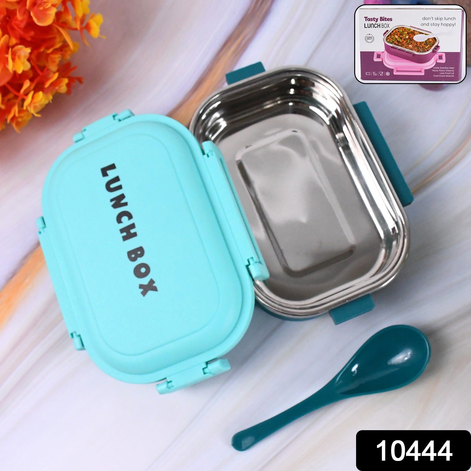 Wukusy insulated stainless steel leakproof lunch box with spoon, ideal for home and kitchen use, featuring a secure lid and compact design.