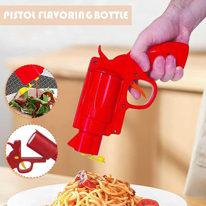 Wukusy ketchup and mustard dispenser gun for sauces, kitchen condiment bottle with trigger, easy to use and store.
