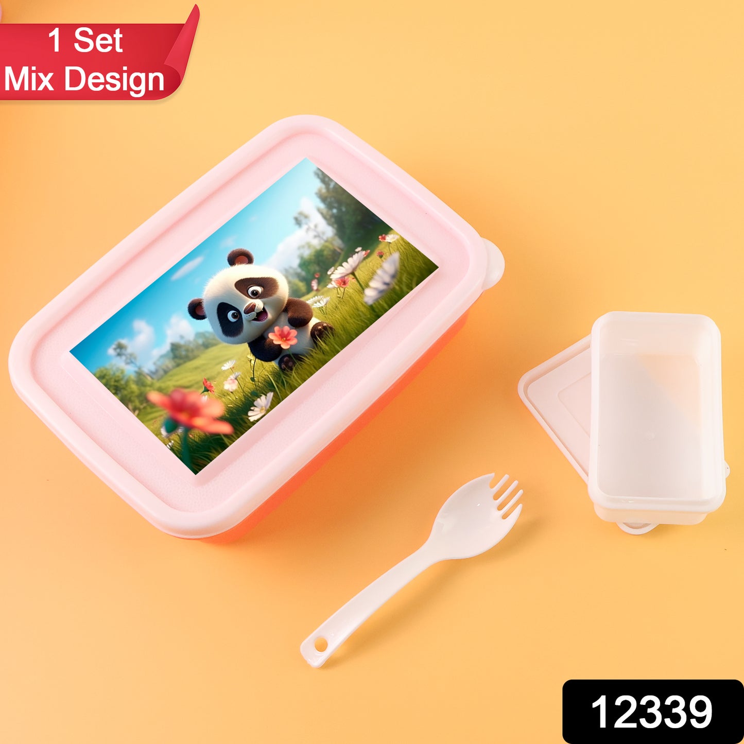 Kids Cartoon Printed Lunch Box Mix Design (1 Set)