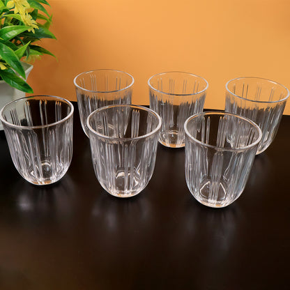Six clear glass tumblers from Wukusy, 256ml capacity, set of 6, ideal for home and kitchen use, transparent and durable.