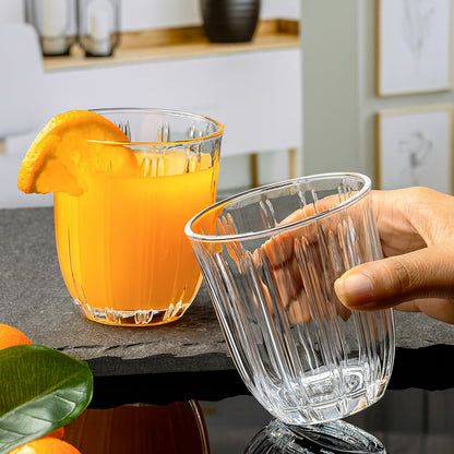 Six transparent glass tumblers by Wukusy, 256ml capacity, perfect for home and kitchen use, clear and durable design.