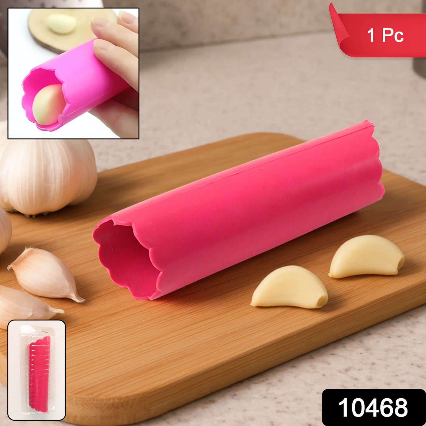 Wukusy silicone garlic peeler tube and hand roller peeling tool for easy garlic skin removal in kitchen.