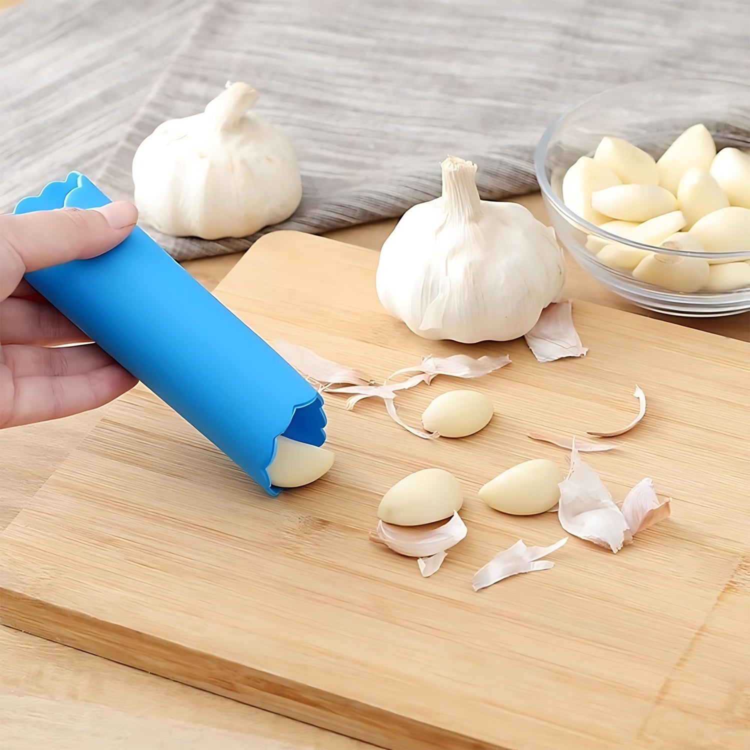 Wukusy silicone garlic peeler tube and roller tool for easy garlic peeling in home and kitchen use.