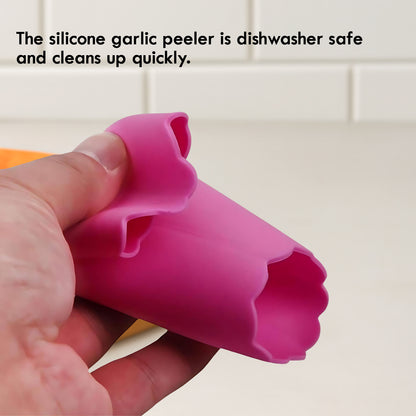 Wukusy silicone garlic peeler tube and hand roller peeling tool for easy garlic cloves removal in kitchen.