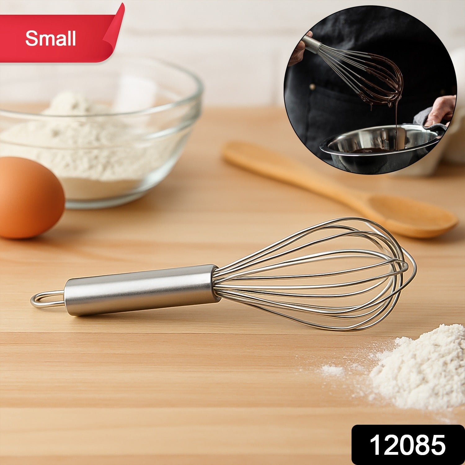 Small stainless steel balloon whisk by Wukusy, 20cm, ideal for mixing and whipping in kitchen baking and cooking tasks.
