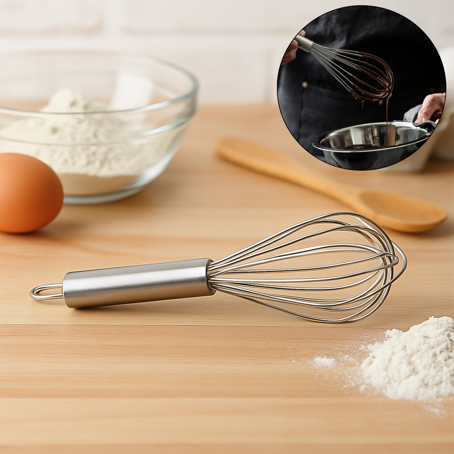 Small stainless steel balloon whisk from Wukusy, 20cm, ideal for mixing ingredients in home and kitchen cooking tasks.