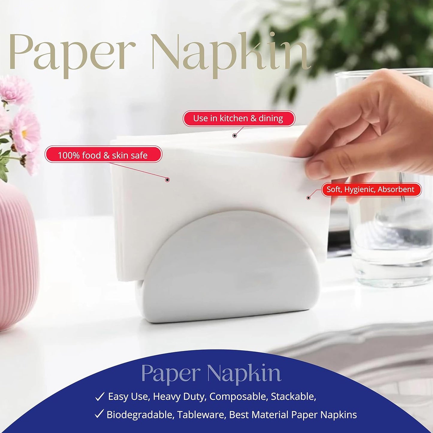 Wukusy soft absorbent disposable tissue napkins paper, 75 pieces, ideal for home and kitchen use.