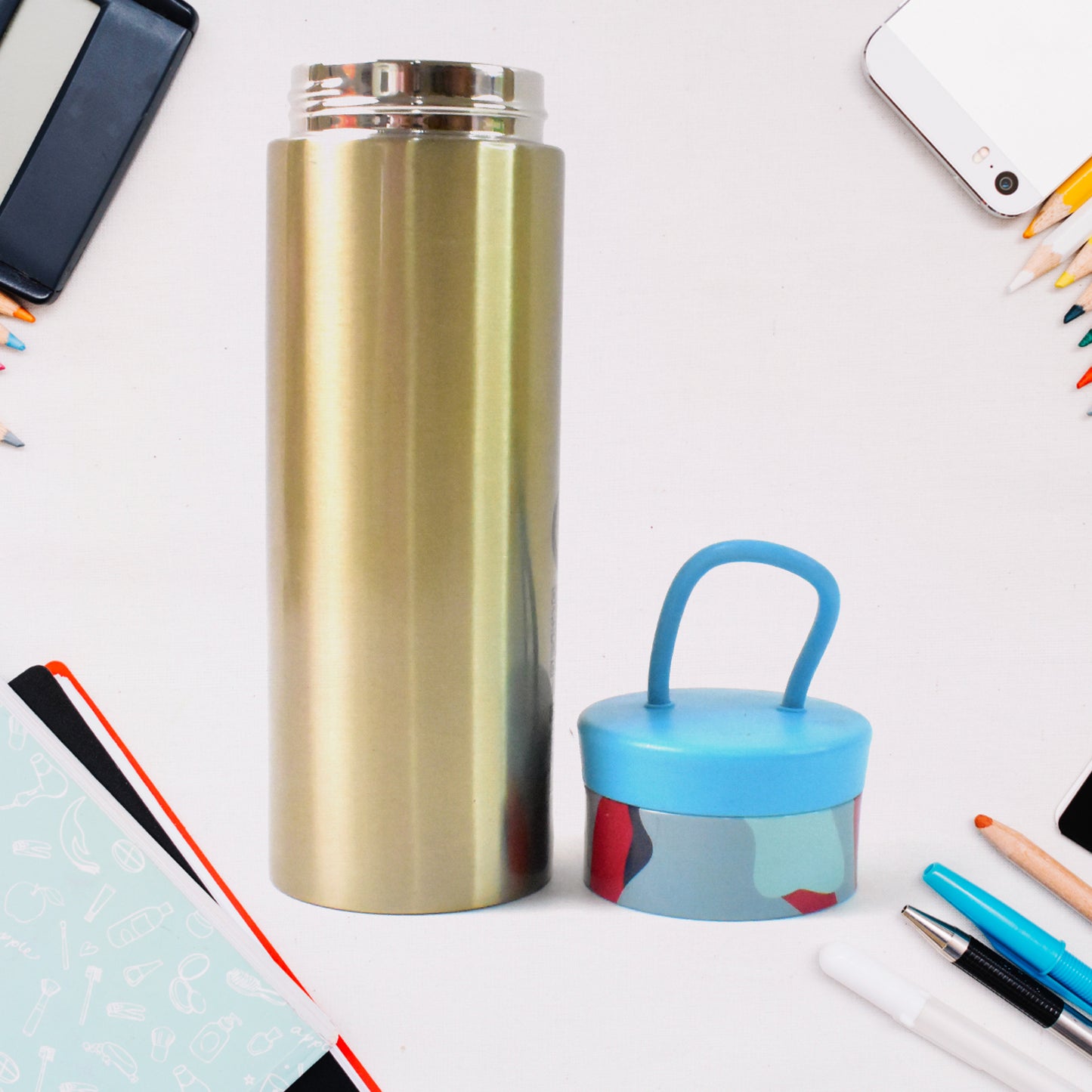 Stainless steel double wall water bottle by Wukusy, 300ml capacity, with a sleek design for home and kitchen use.
