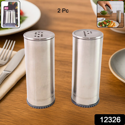 Wukusy stainless steel salt and pepper shaker set, 2-piece kitchen condiment shakers with sleek, modern design.