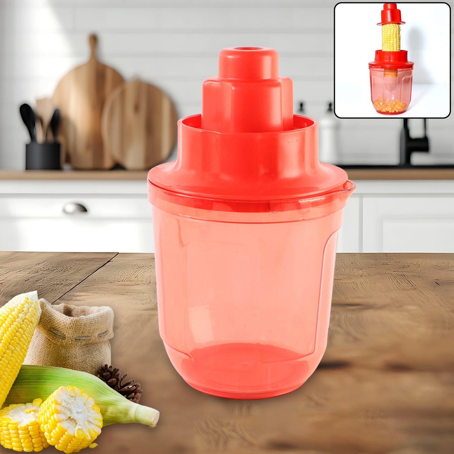 Wukusy Supermom Corn Cutter with steel blades, kitchen tool for easily cutting corn on the cob, 1 piece.