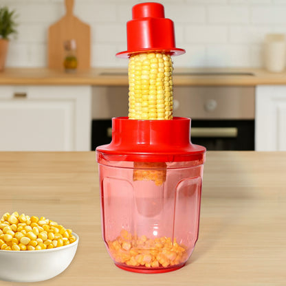 Wukusy Supermom Corn Cutter with steel blades, kitchen tool for easily cutting corn, shown with the cutter's blades and handle.