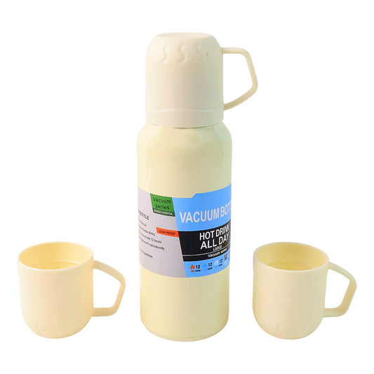 White Vacuum Flask Set  Stainless Steel Thermos With 3 Cups Approx 500ml