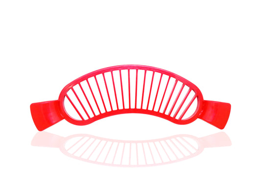 Wukusy plastic banana slicer with handle, kitchen tool for easy banana slicing, compact and lightweight plastic design.