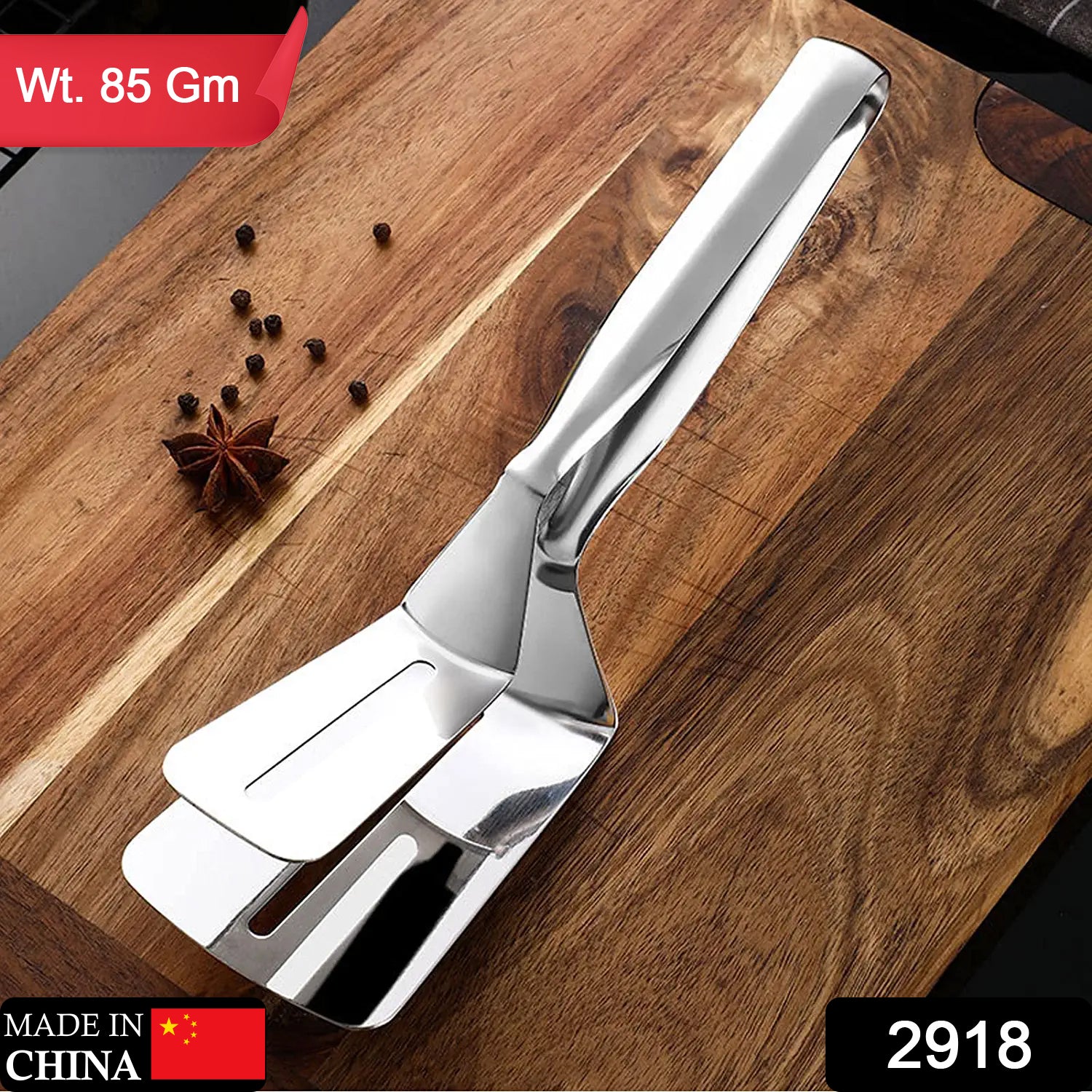 Wukusy stainless steel multifunction cooking turner and food tongs, ideal for frying, serving, and BBQ grilling in the kitchen.