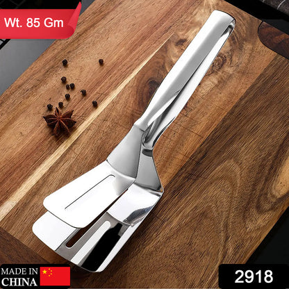 Wukusy stainless steel multifunction cooking turner and food tongs, ideal for frying, serving, and BBQ grilling in the kitchen.
