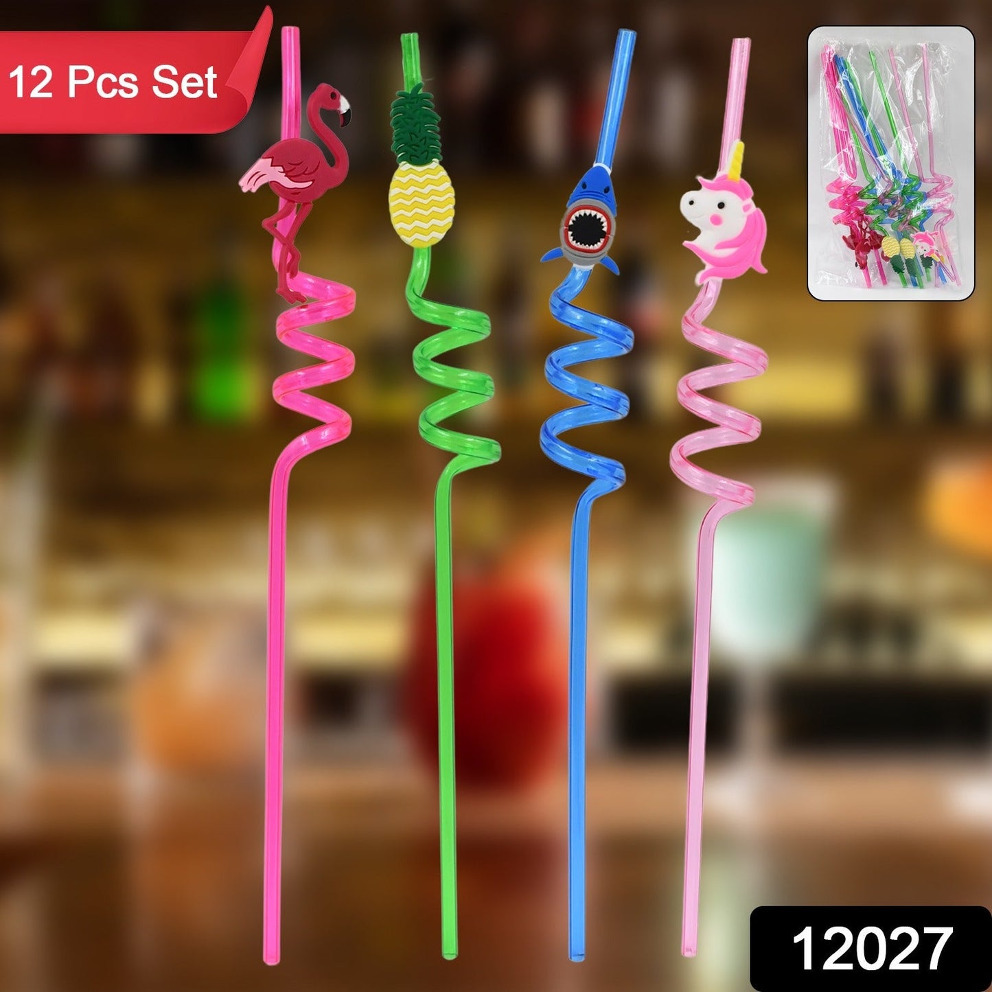 Set of 12 reusable children's plastic straws with colorful mix designs, ideal for kids' drinks, by Wukusy kitchen tools.
