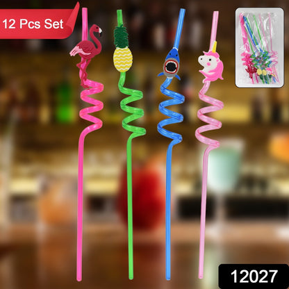 Set of 12 reusable children's plastic straws with colorful mix designs, ideal for kids' drinks, by Wukusy kitchen tools.
