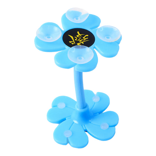 Wukusy 360° rotatable flower-shaped cellphone holder car mount with multicolored design and suction stand, shown with box.