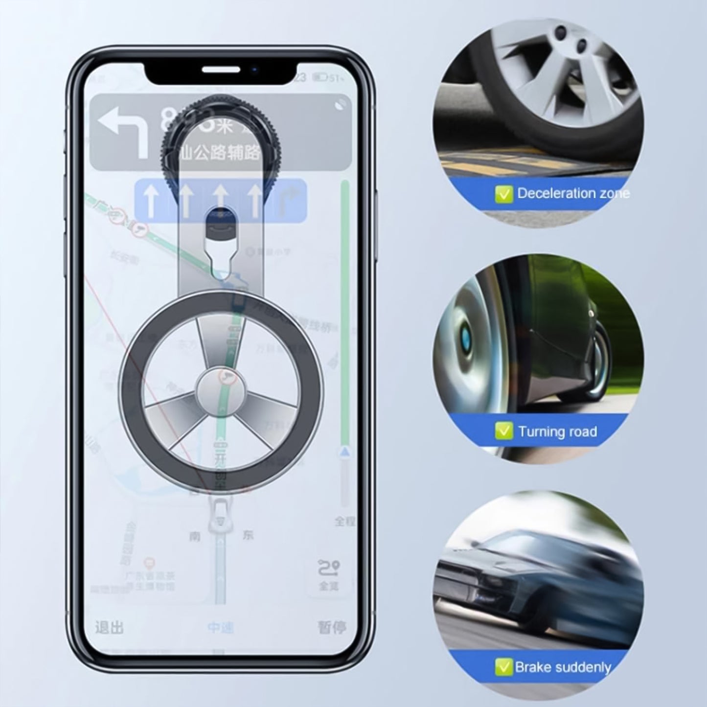 Wukusy 360° rotatable foldable magnetic air vent phone holder attached to car air vent, holding a smartphone securely.