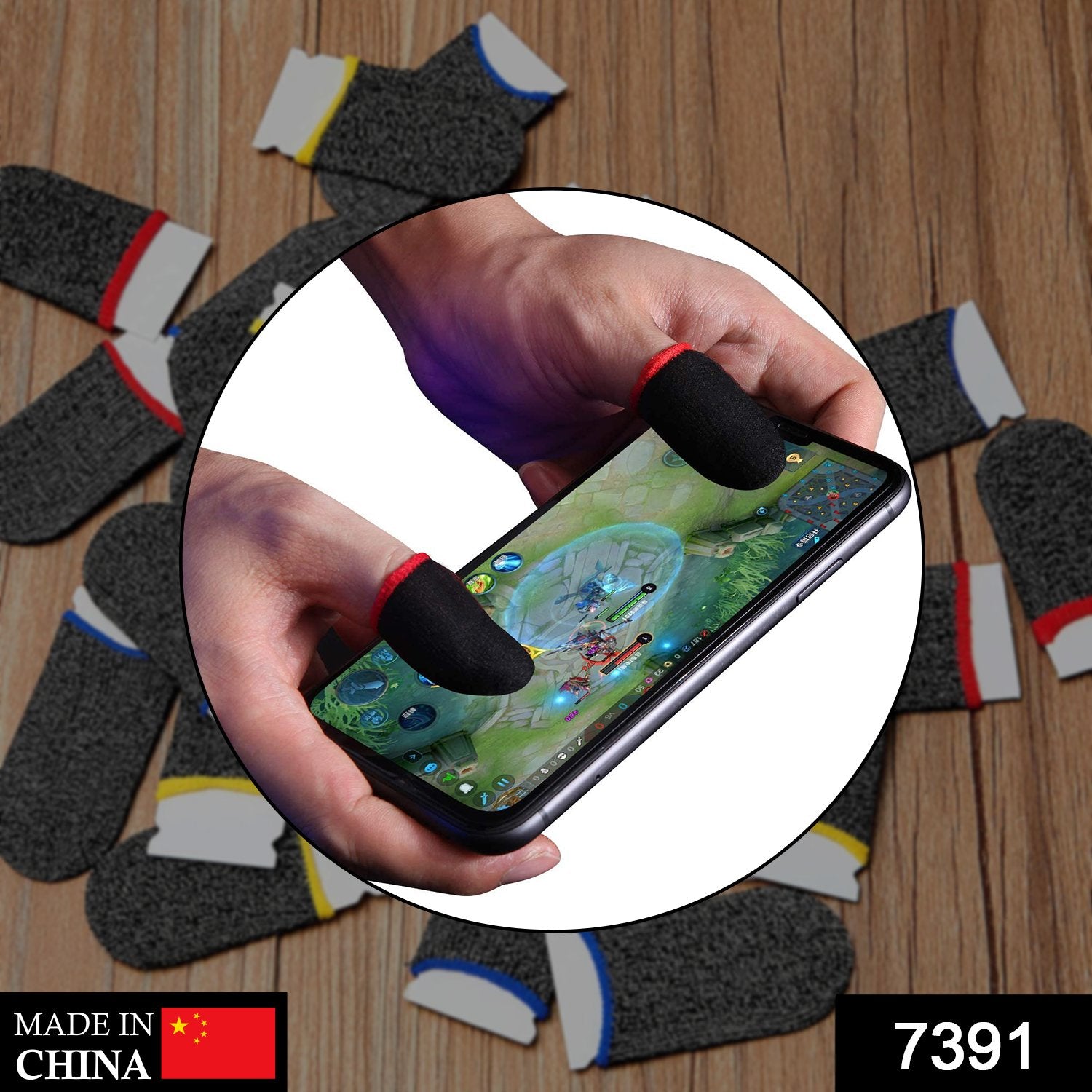 Wukusy thumb finger sleeve for mobile gaming, designed for PUBG and Free Fire, shown in a pair for better grip during gameplay.