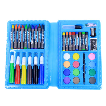 Wukusy 42-piece kids art and craft stationery set including colorful markers, crayons, scissors, and paper for creative projects.