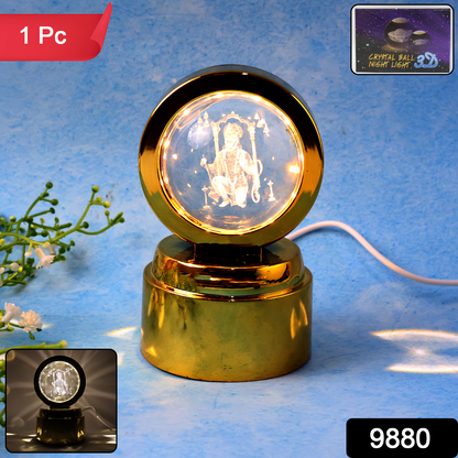 Wukusy Bajrang Bali 3D crystal ball night light with LED illumination, designed for office decor, showcasing a detailed religious figure.