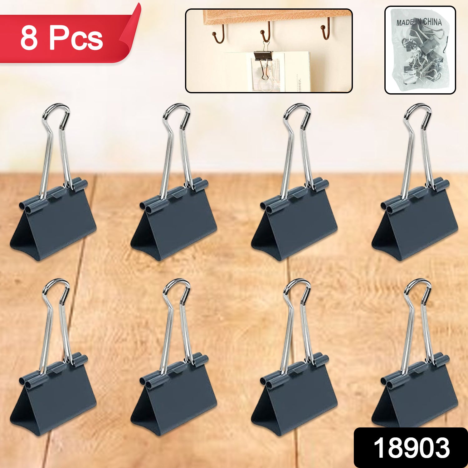 Set of 8 colorful Wukusy office binder clips and paper clips, ideal for organizing papers in a mixed color assortment.
