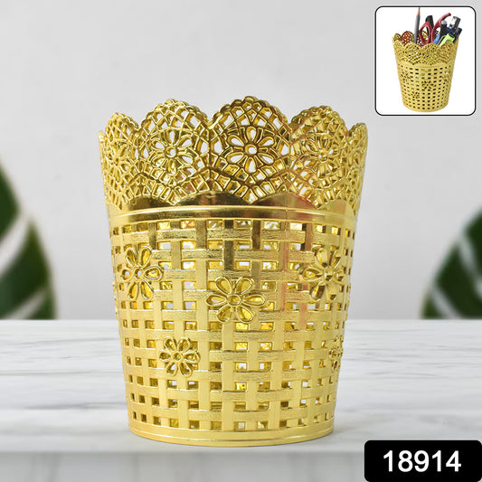Wukusy metal mesh pen holder for office desk, holds pens and stationery, compact and durable desk accessory