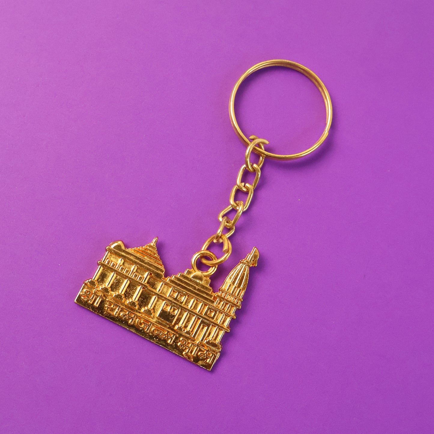 Premium Golden Metal Ram Mandir Keychain (1 Pc)