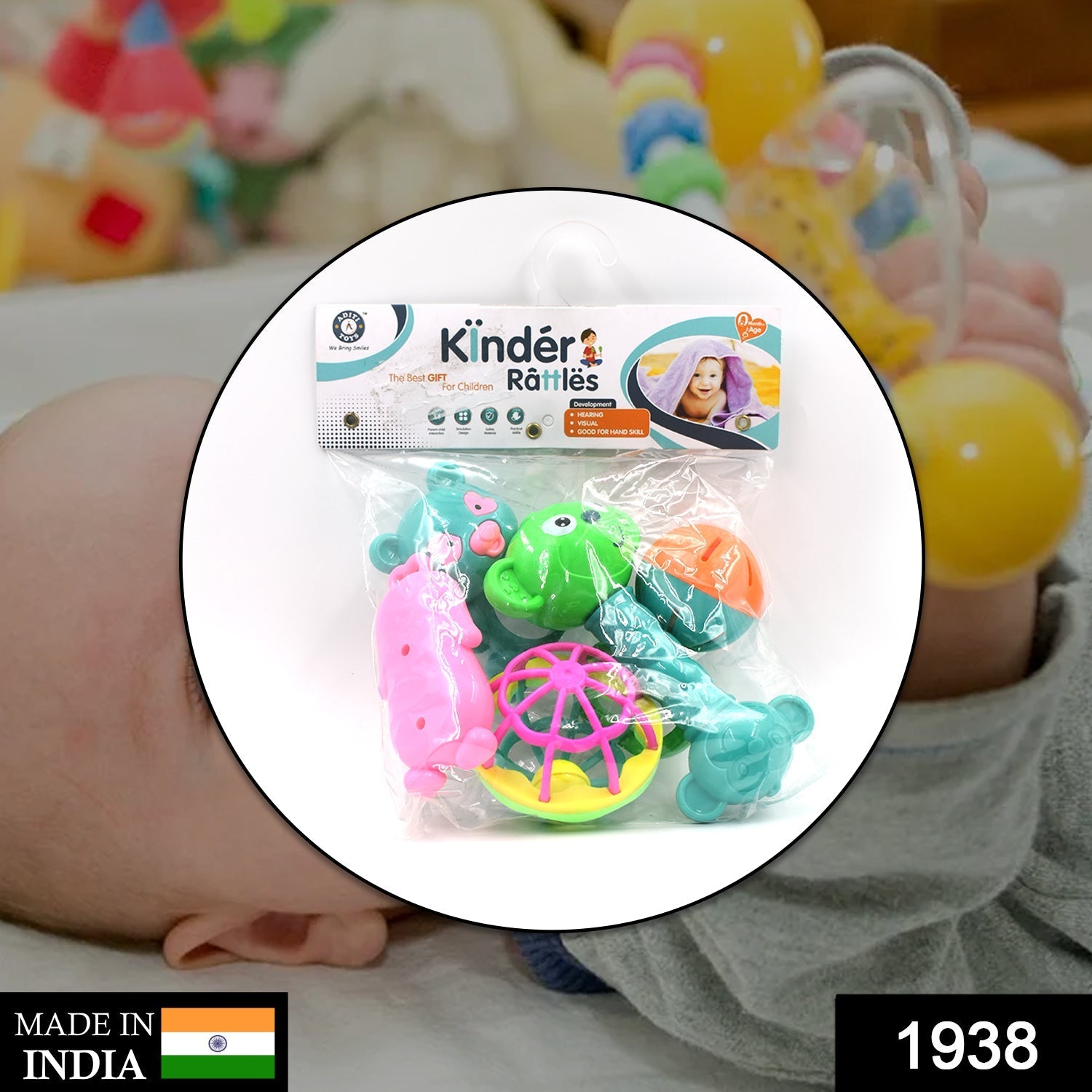 Wukusy 1938 At38 5-piece baby rattles toy set for kids and babies, featuring colorful rattles for play and entertainment.