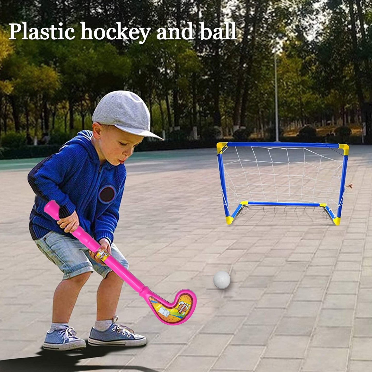 Wukusy plastic hockey set for kids, includes lightweight bat and ball for indoor and outdoor play, perfect for boys' active fun.