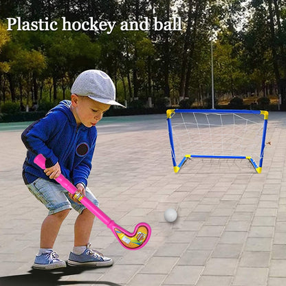 8023 Combo Of Light Weight Plastic Bat Ball  Hockey For Kids