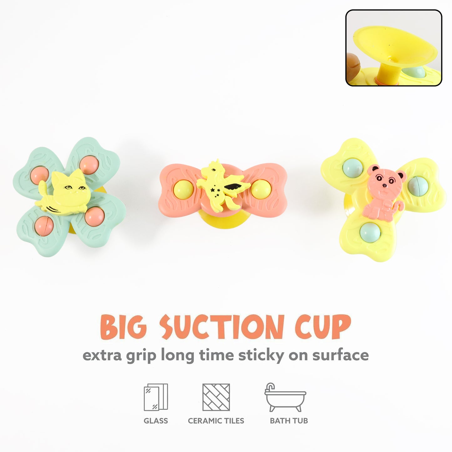 Buzzy Baby Spinner Toy Set  Suction Cup Spinning Toys (3 Pc Set)