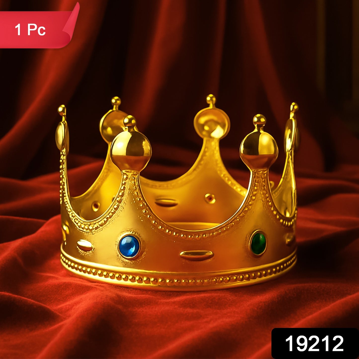 Golden Royal Crown With Colored Gems (1 Pc)