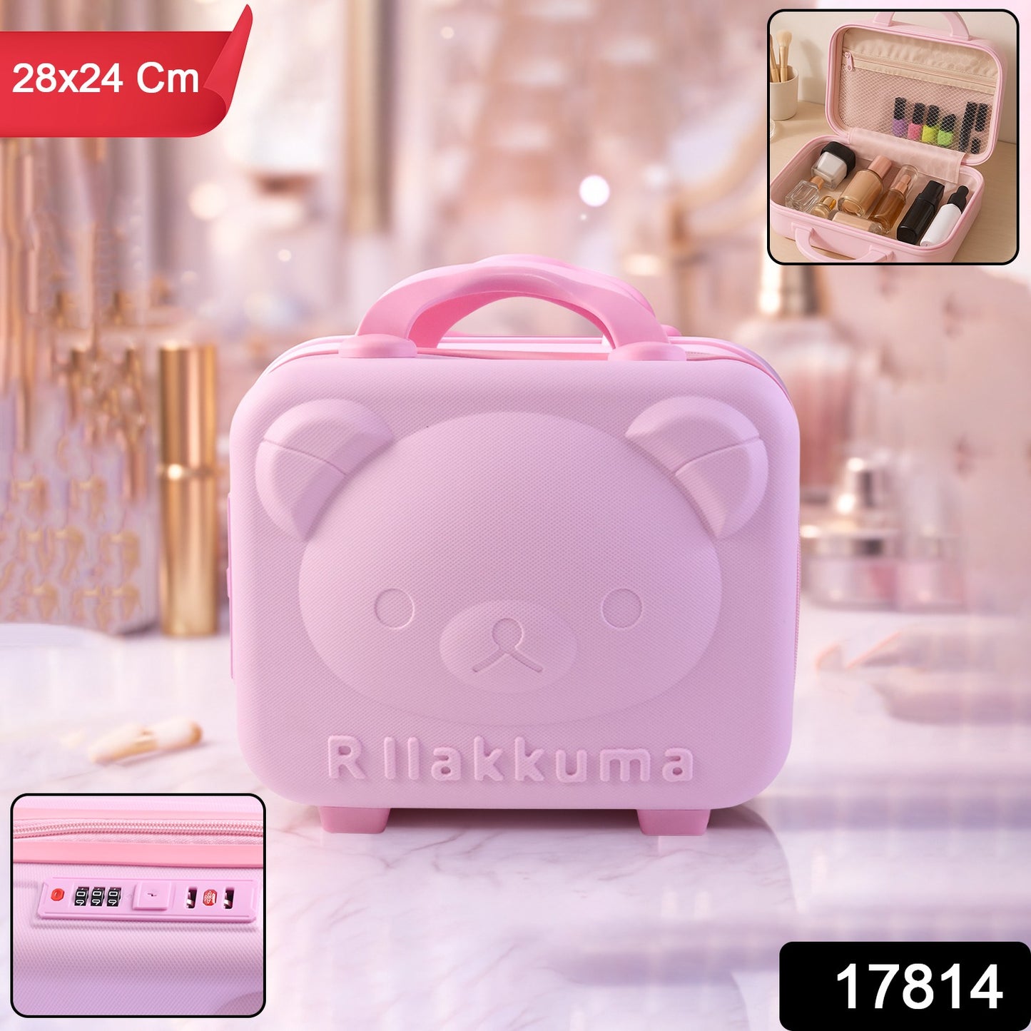 3-digit Number Lock Kids Bear-shaped Hard Shell Storage Carry Case With Handle