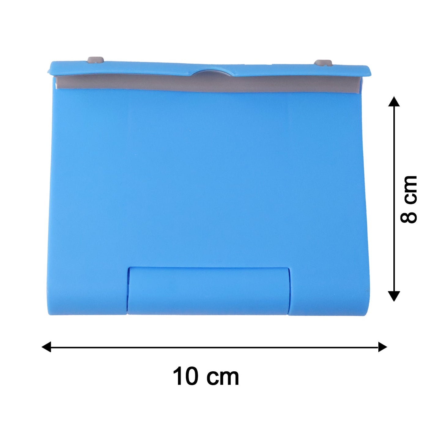 Wukusy plastic foldable mobile phone stand on a desk, used for video calls and hands-free viewing, featuring adjustable angles.