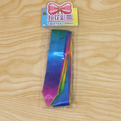 Set of five colorful pull bow ribbons by Wukusy, perfect for gift wrapping, bouquets, and hampers. Bright, decorative ribbons.