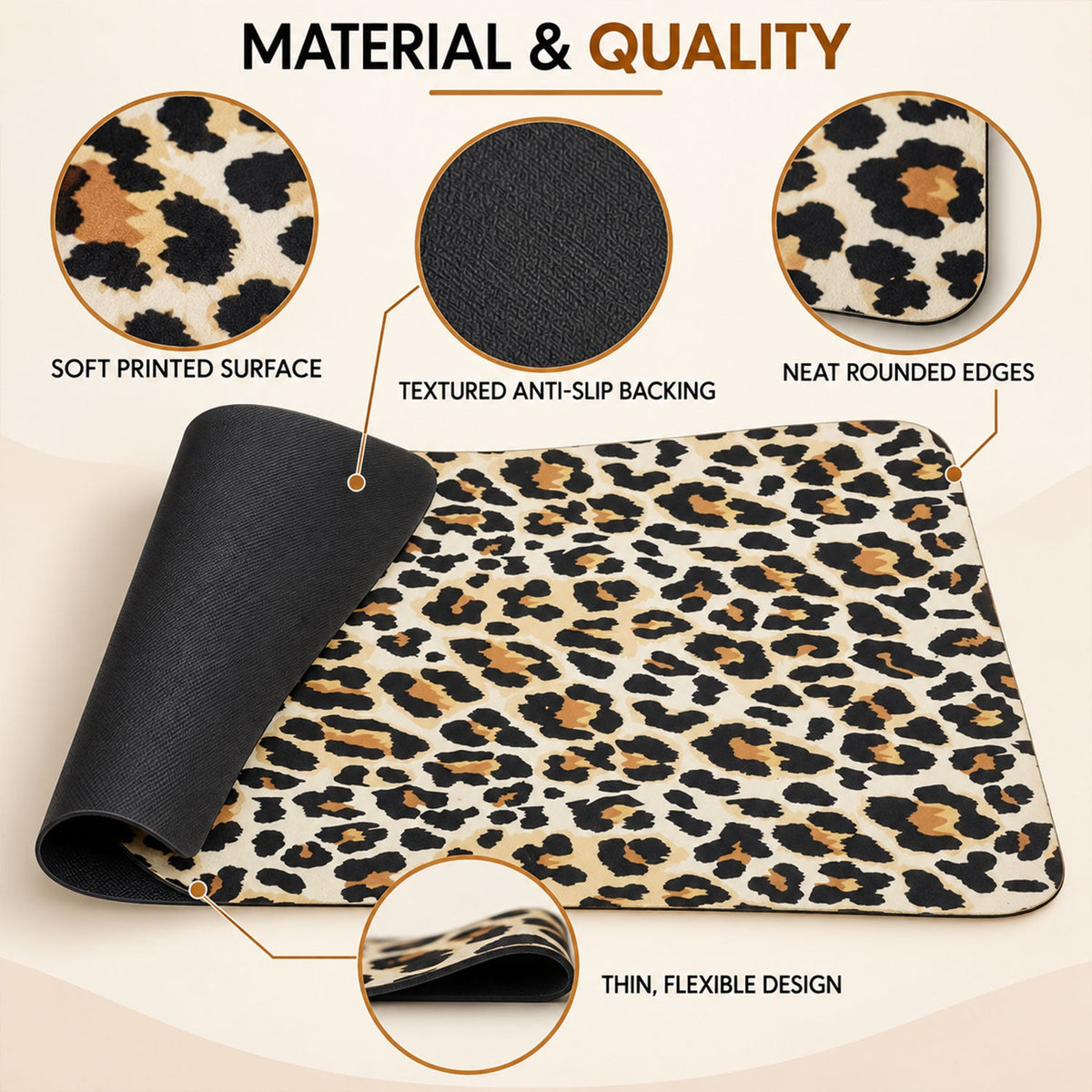 Leopard print Wukusy absorbent bathroom mat, quick-dry bath mat in 50x80 cm with plush, decorative design.