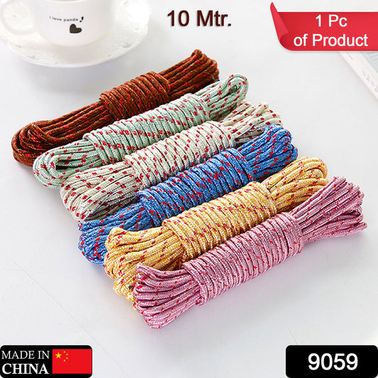 Wukusy 10-meter heavy-duty nylon laundry clothesline rope for outdoor camping, indoor drying, and craft projects.
